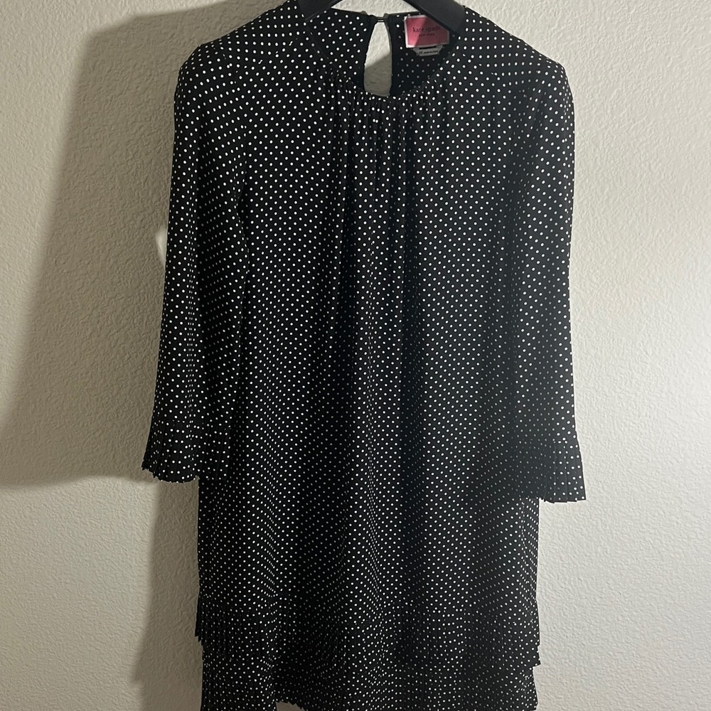 Kate spade New York Black & White PolkaDot midi dress dainty flowy Sz 10 - Picture 3 of 13